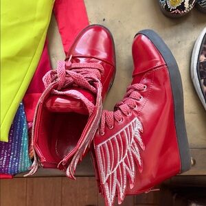Stylish Red Winged Sneakers for Women